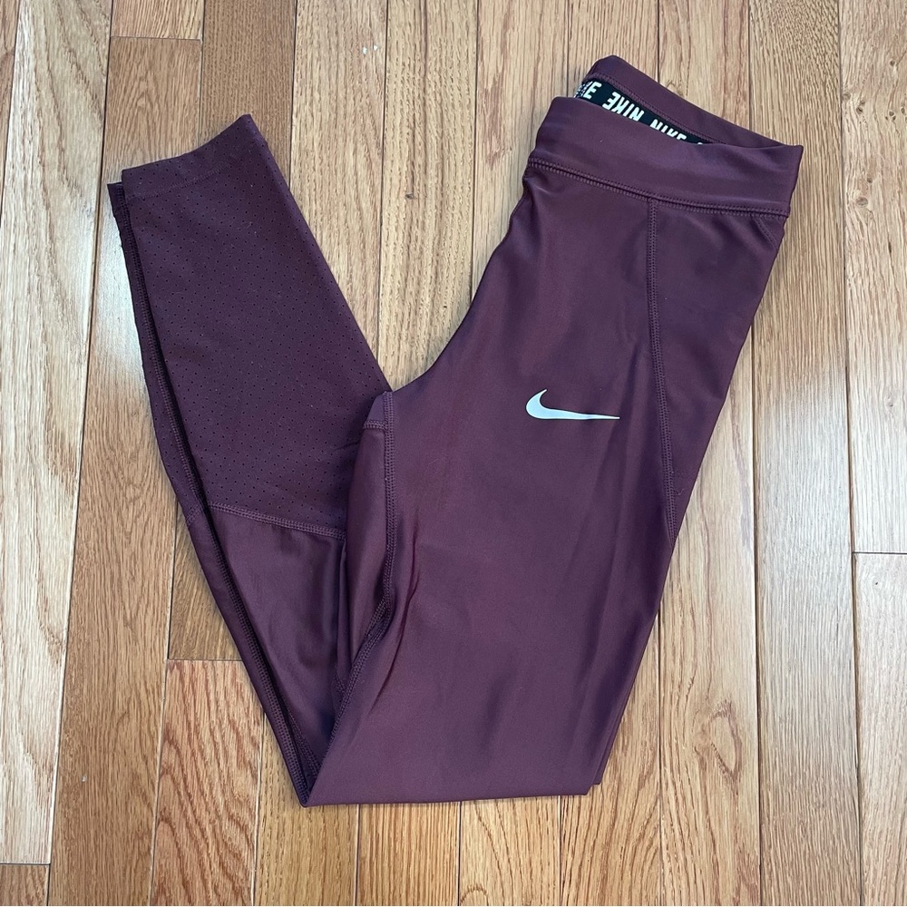 Nike Dri-Fit Maroon Running Leggings with Pockets